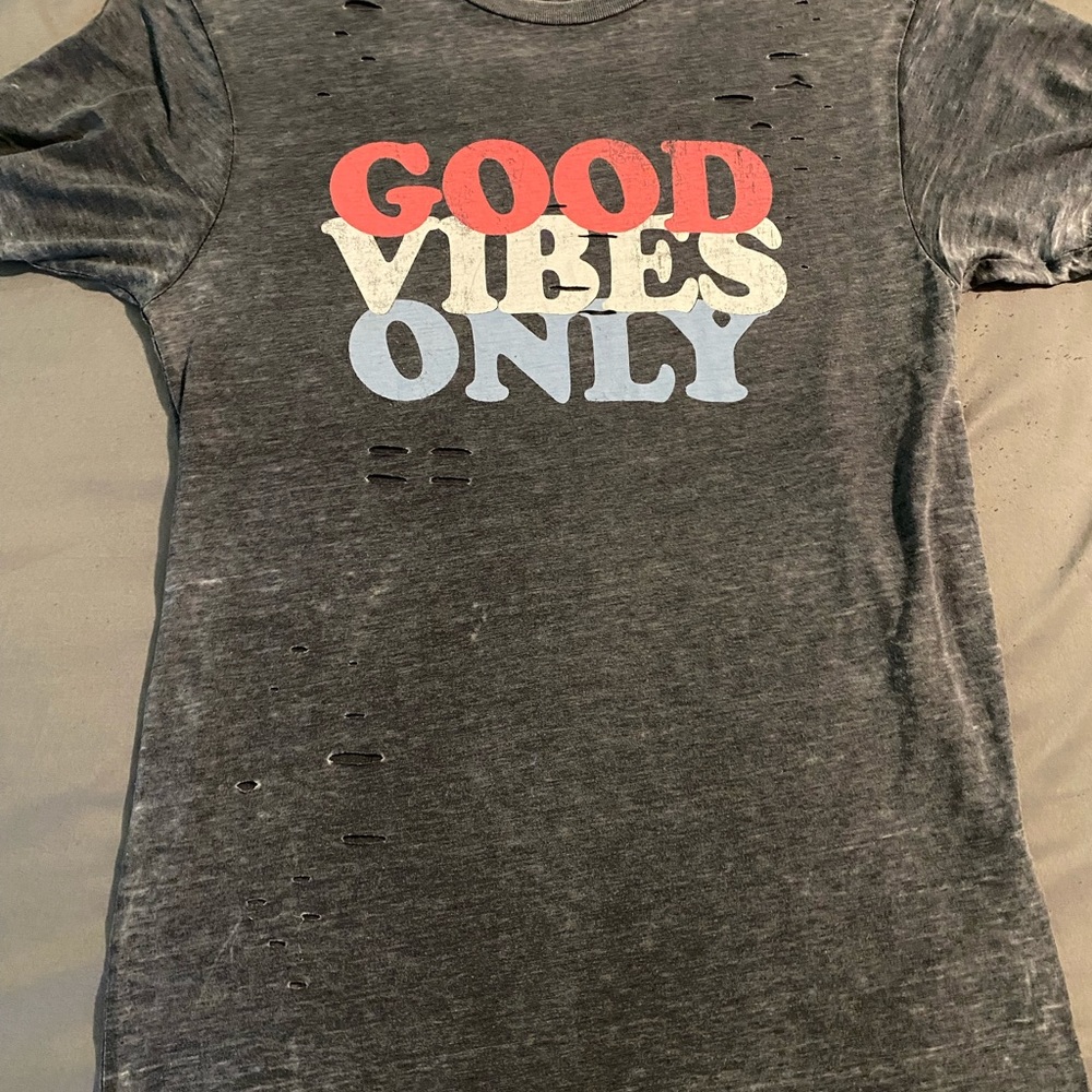 good vibes only, distressed shirt